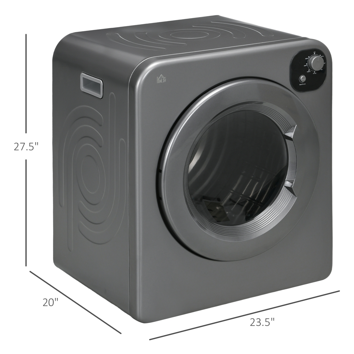 Homcom 1300W Compact Laundry Dryer with 3.2 cuft Stainless Steel Drum- Gray