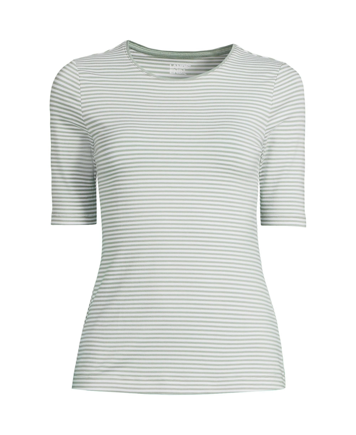 Lands' End Plus Size Lightweight Jersey Skimming Elbow Sleeve Crew Neck T-shirt