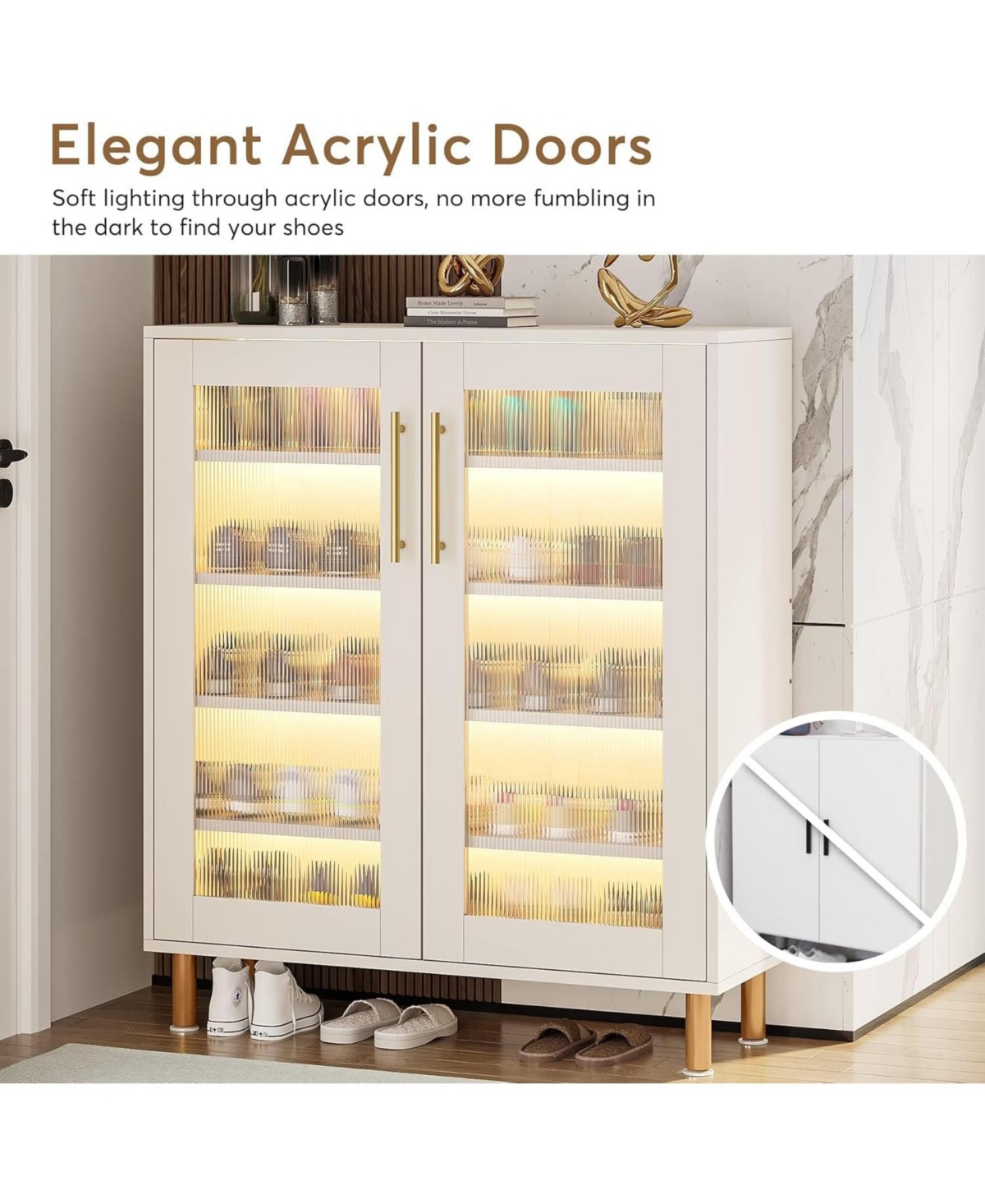 Tribesigns Shoe Cabinet Storage for Enterway, 24 Pairs Shoe Organizer Storage Rack - White  gold