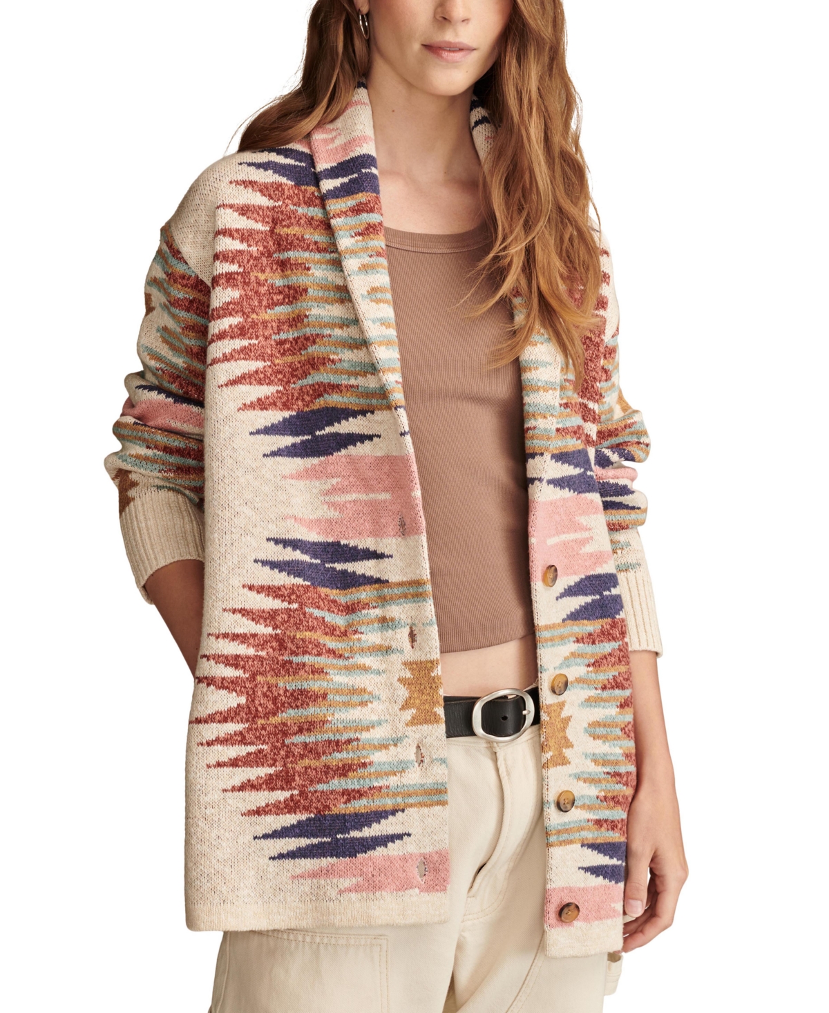 LUCKY BRAND WOMEN'S SOUTHWESTERN PRINTED BUTTON-FRONT CARDIGAN 