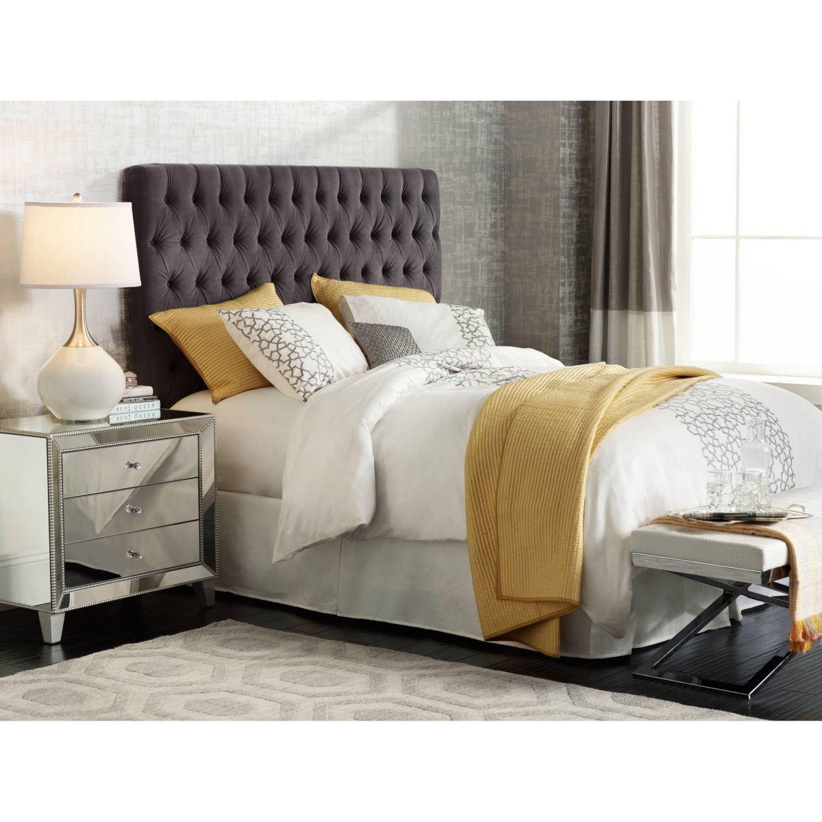 Studio 55D Liza Modern Glam Mirrored Rectangular Accent Table with Drawer StylishBeaded Trim for Spaces Living Room Bedroom Bedside