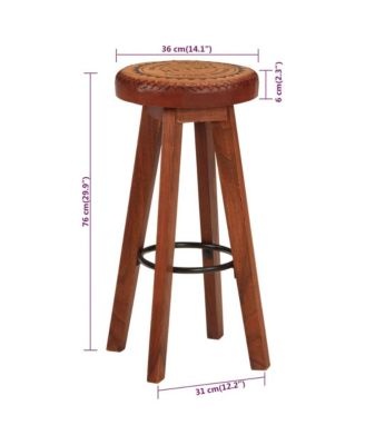 Bar Stools 2 pcs Real Leather and Solid Wood Acacia
