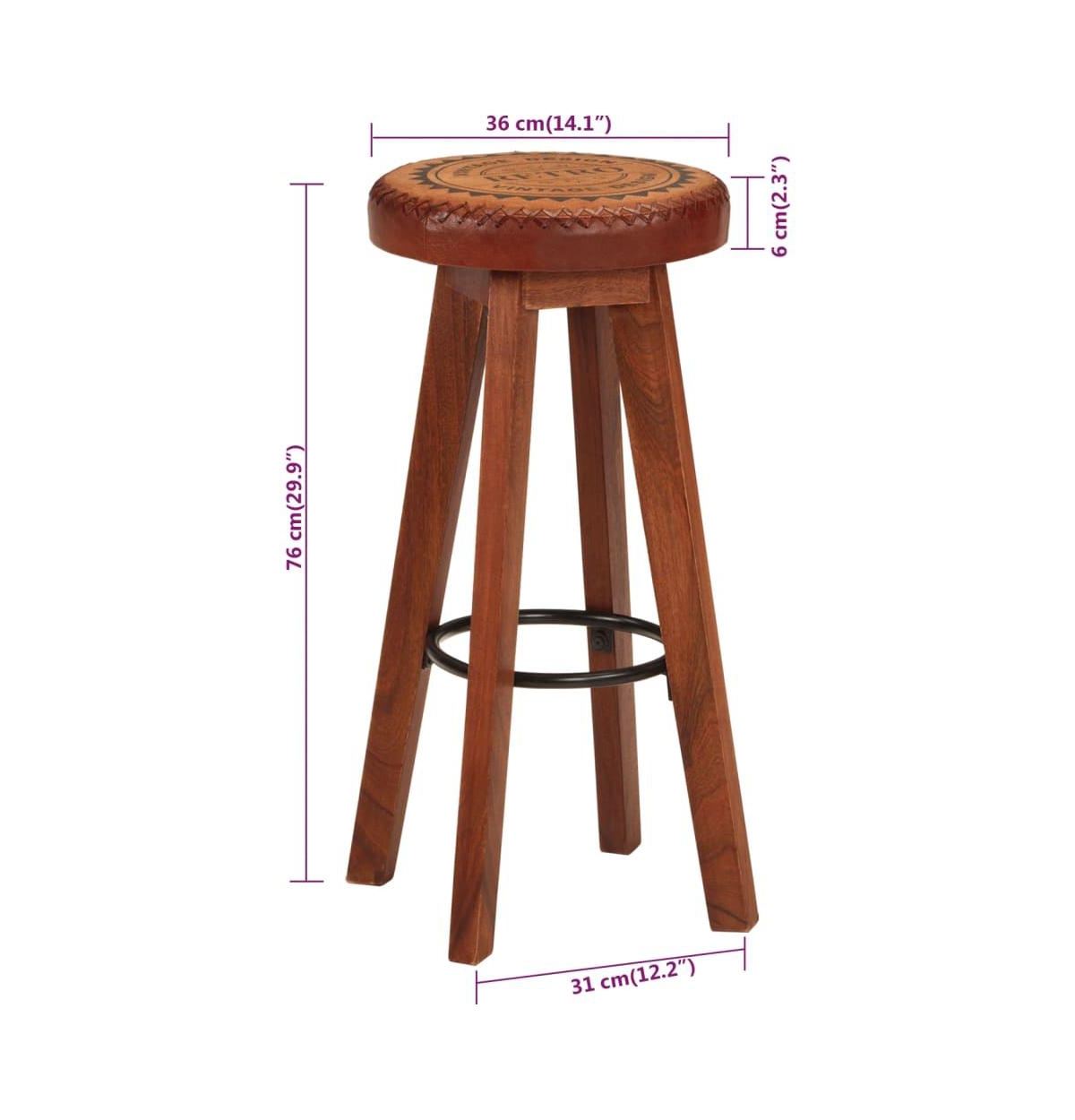 Bar Stools 2 pcs Real Leather and Solid Wood Acacia
