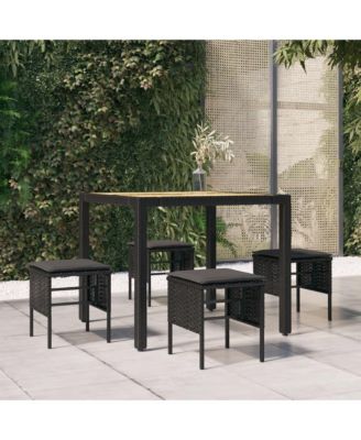 Garden Footstool Set of 4 Black Poly Rattan Small Modular