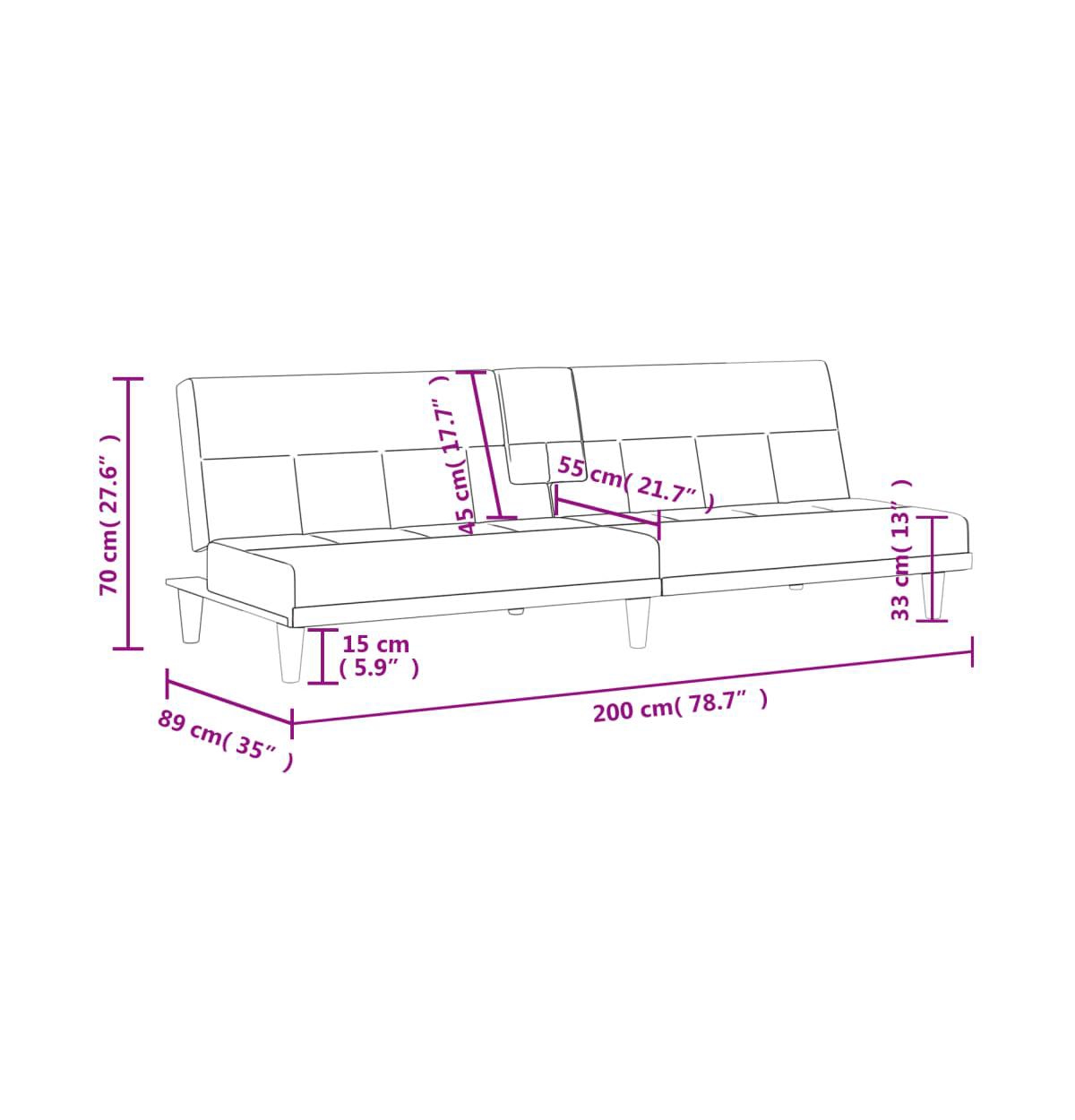 vidaXL Sofa Bed with Cup HoldersFabric - Black