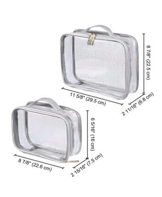 Set of 2 Clear Makeup Bag Cosmetic Organizer Travel Toiletry Pouch Handle Zipper for Makeup Artist Pink