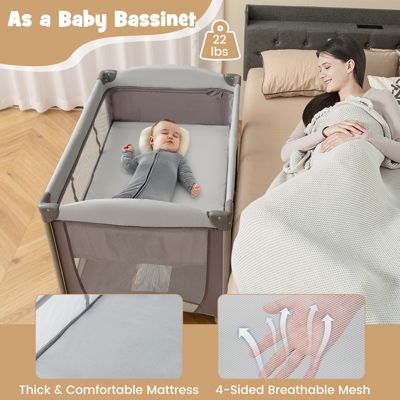 5 in 1 Portable Baby Playard Nursery Center with Cradle & Storage Basket