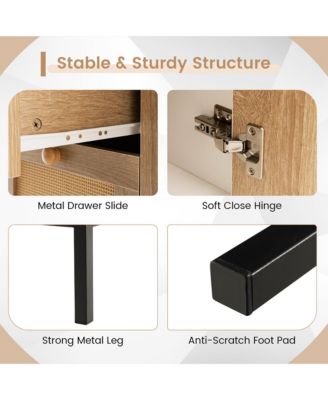 Set of 2 Rattan Sideboard Buffet Cabinet Accent Cabinet w/ 1 Door & 3 Drawers