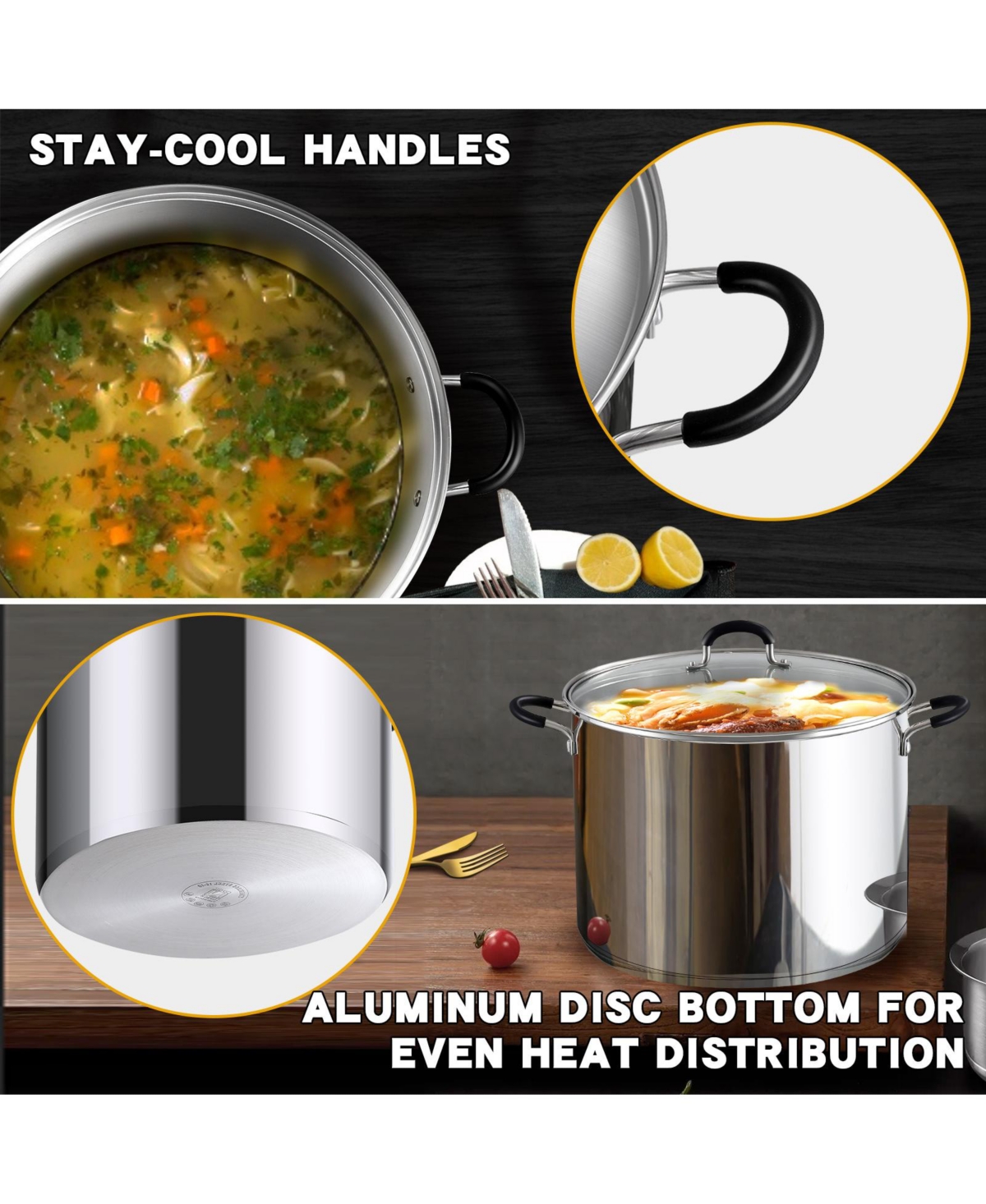 Cook N Home 20 Quart Professional Stainless Steel Stock Pot with Stay-Cool Handles,- Silver