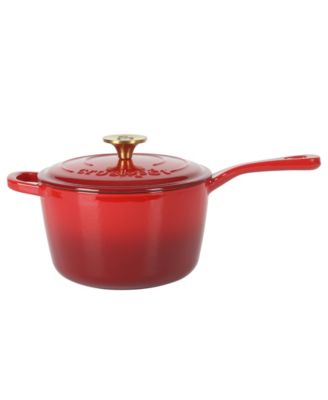 3 Qt Enamel Cast Iron Sauce Pan W/Lid - Gradient Red