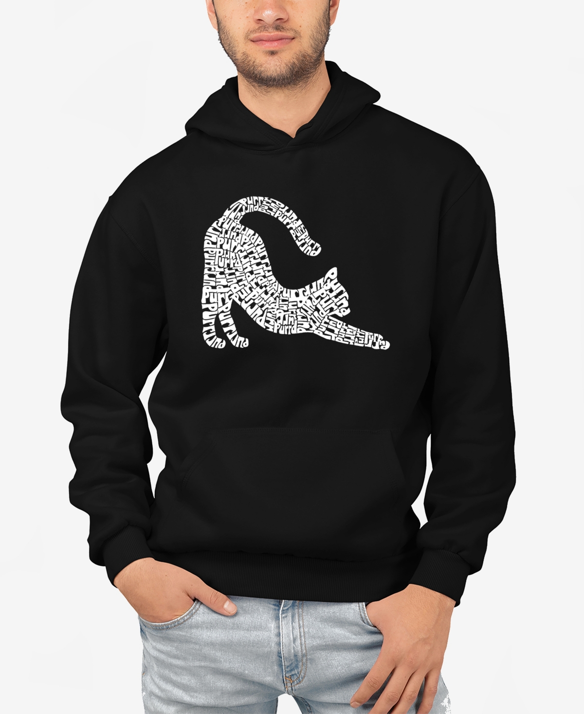 Shop La Pop Art Men's Stretching Cat Word Art Hooded Sweatshirt In Black