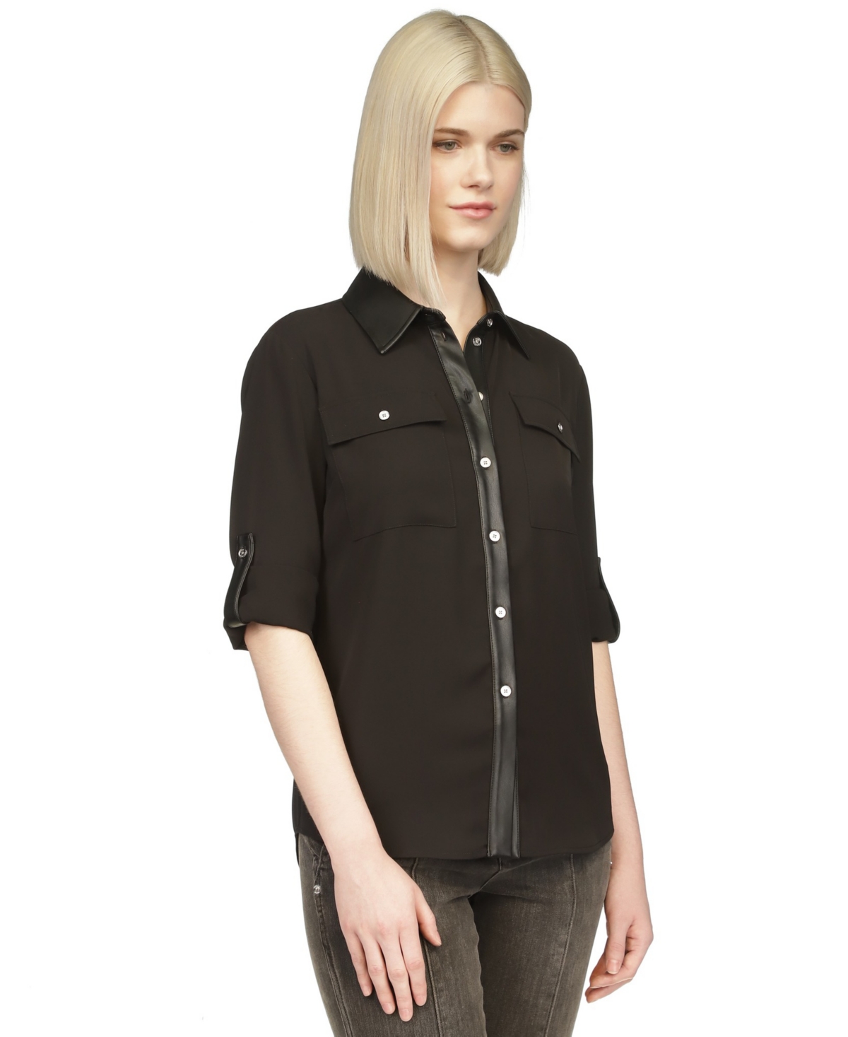 Michael Michael Kors Women's Faux-Leather Trim Utility Top