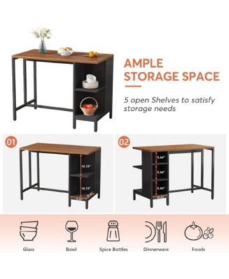 Kitchen Island, Kitchen Shelf Kitchen Bar Table with 5 Open Storage Shelves and Large Worktop, Industrial Butcher Block Island (Stools Not Included)