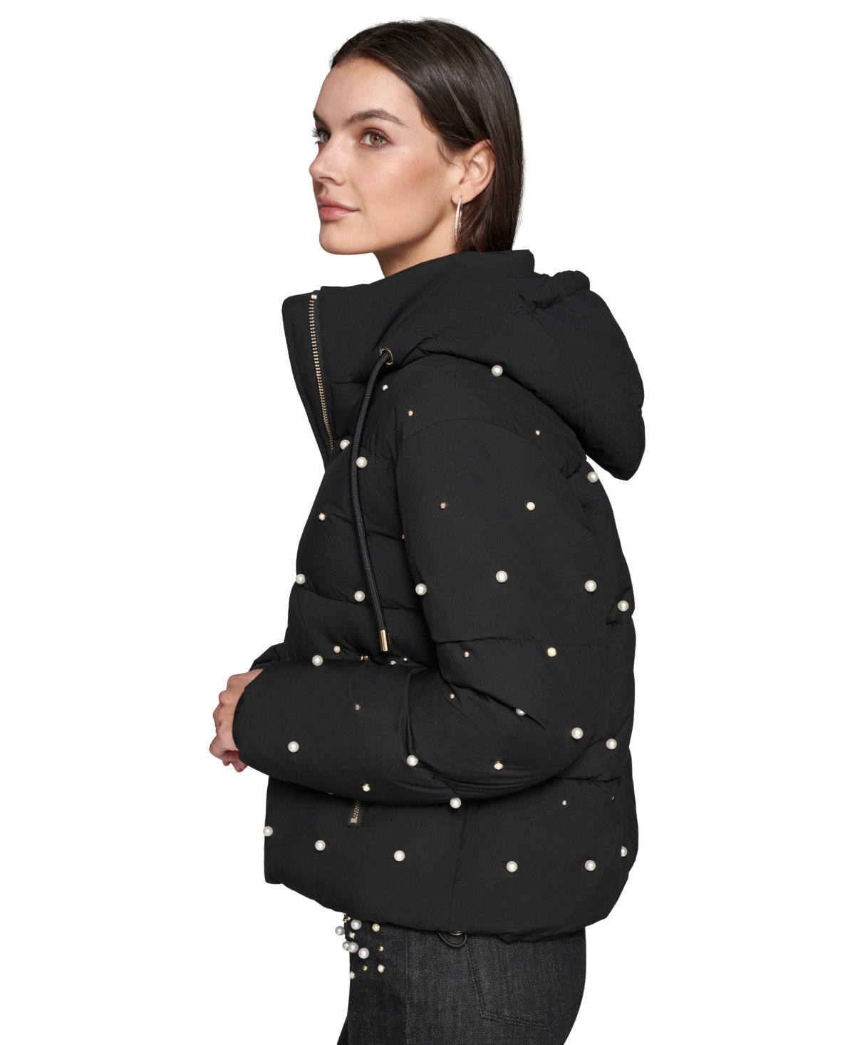 Karl Lagerfeld Paris Women's Embellished Hooded Puffer Jacket