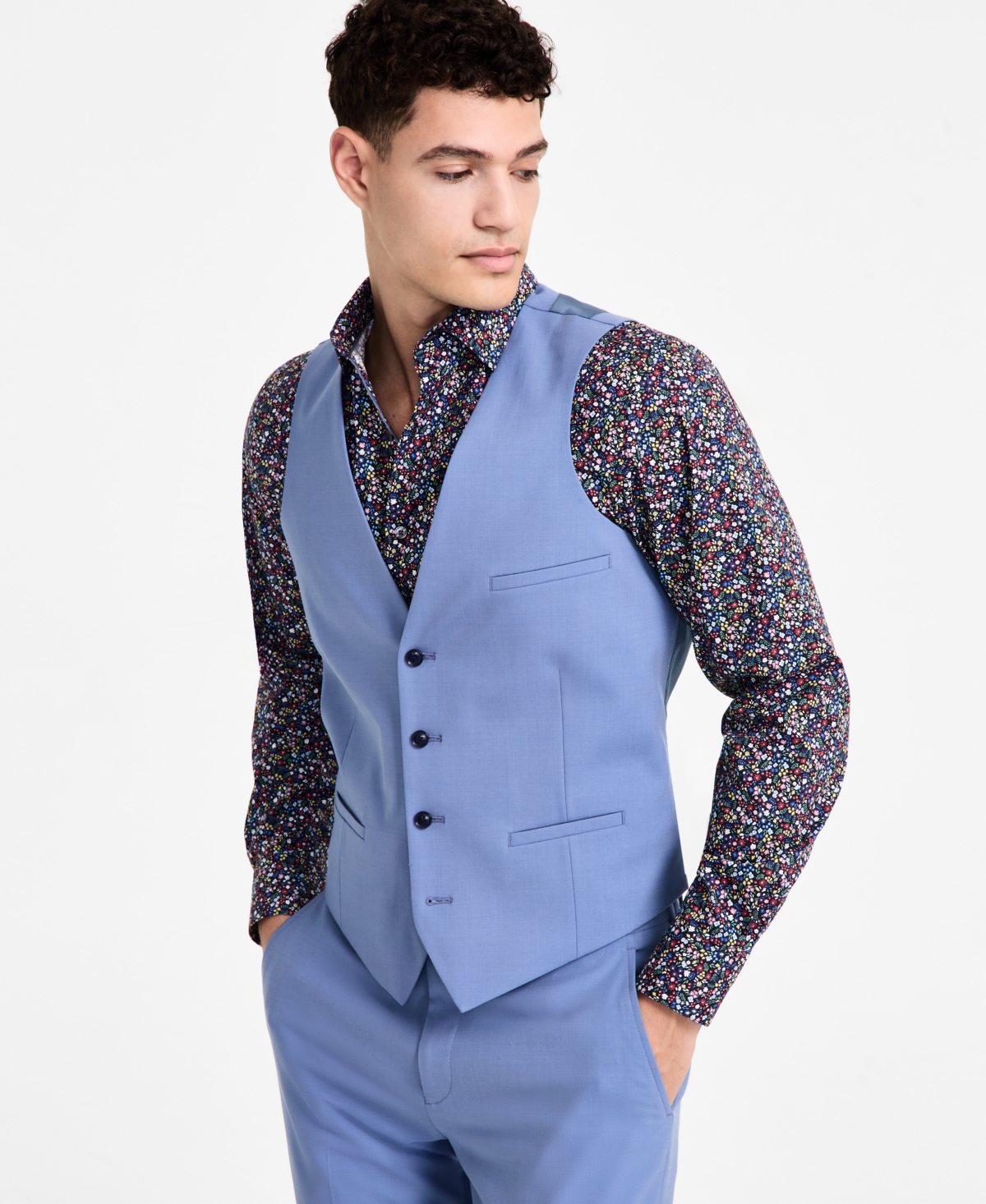 Bar Iii Men's Slim-fit Linen Suit Vest, Created For Macy's In Light Blue