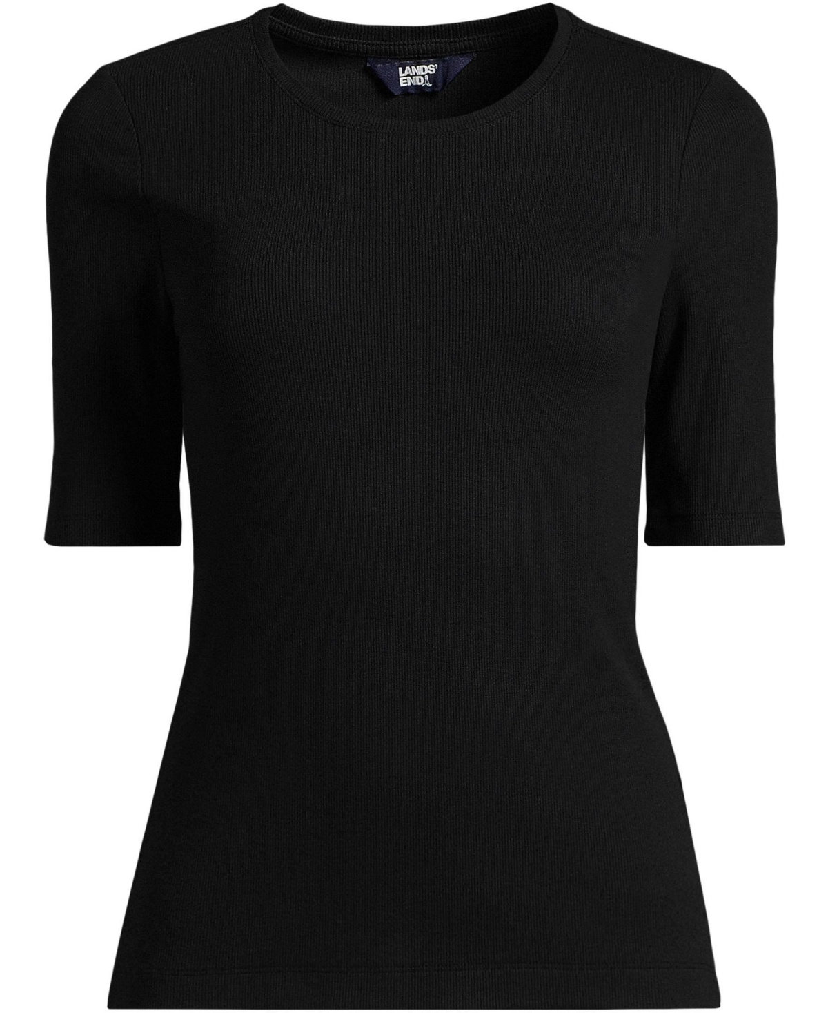 Lands' End Women's Drapey Rib Skimming Elbow Sleeve Crew Neck T-shirt