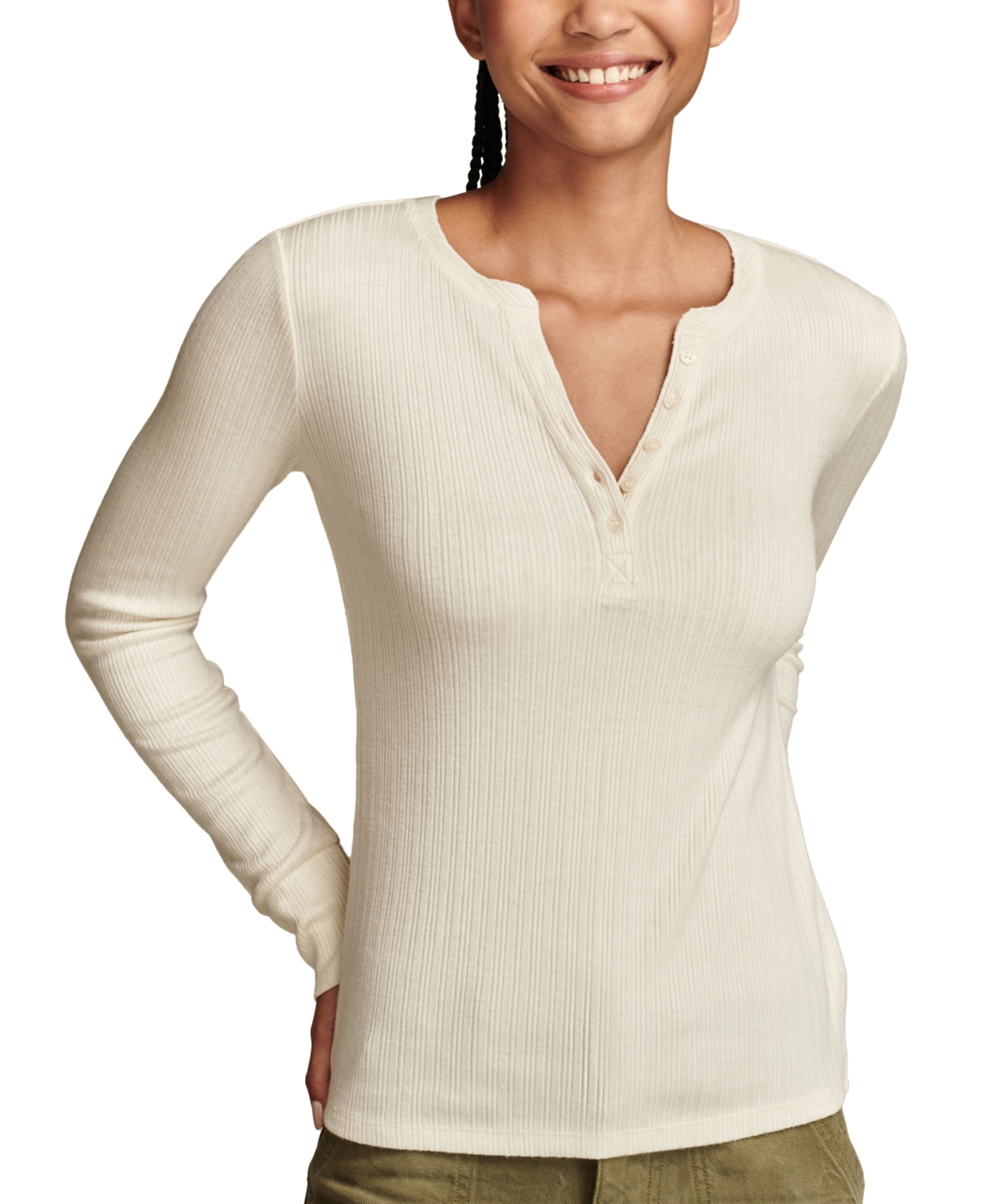 Lucky Brand Rib Button Front Henley In Tofu