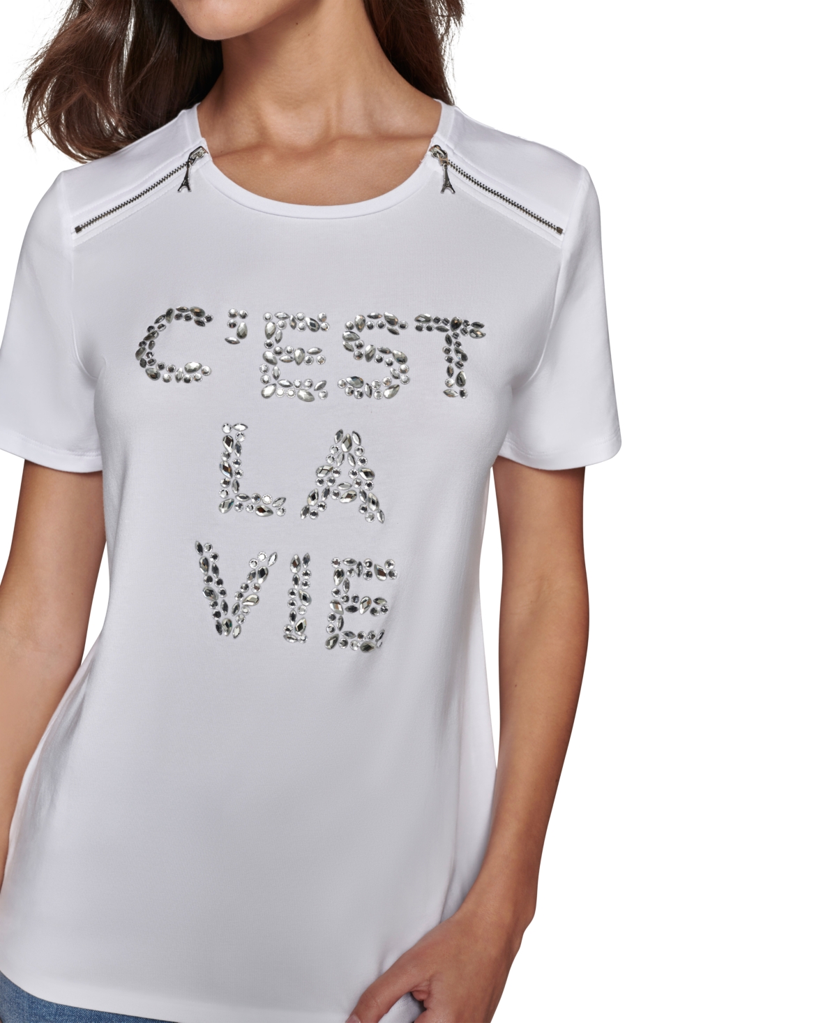 Karl Lagerfeld Paris Women's Embellished Graphic T-Shirt, Regular & Petite
