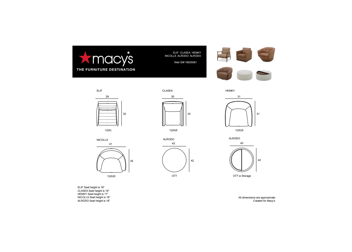MACY'S CLASEA LEATHER SWIVEL CHAIR, CREATED FOR MACY'S 