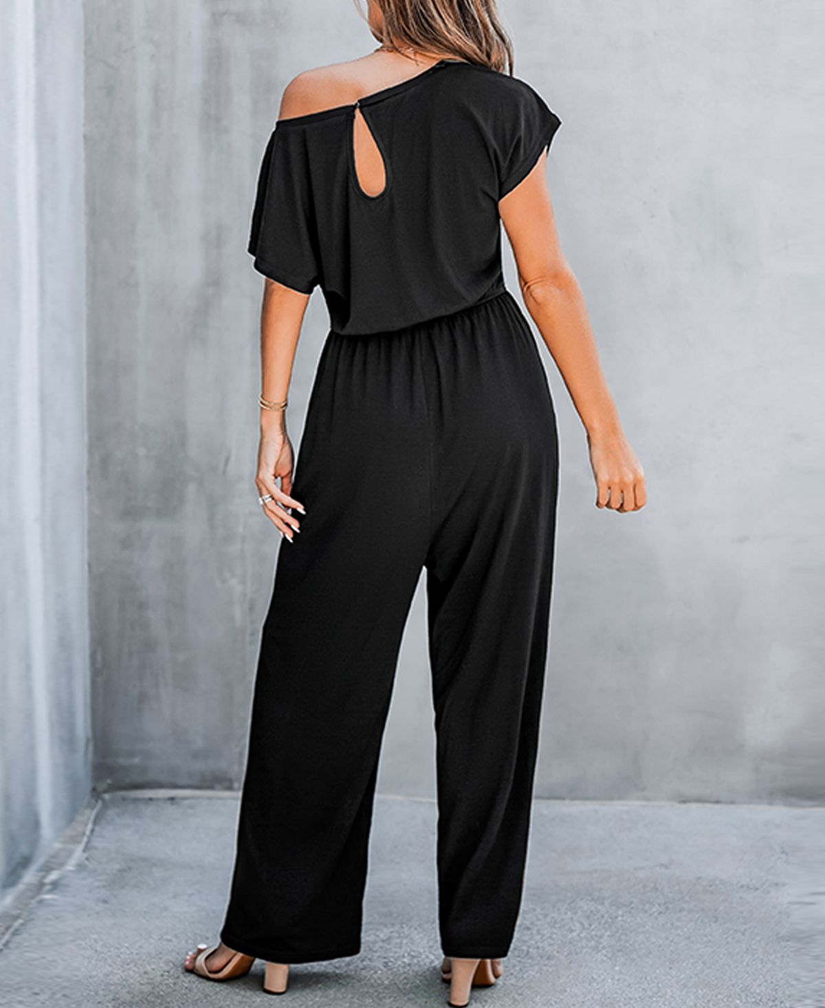 Cupshe Women'sOff-Shoulder Straight Leg Jersey Jumpsuit - Black