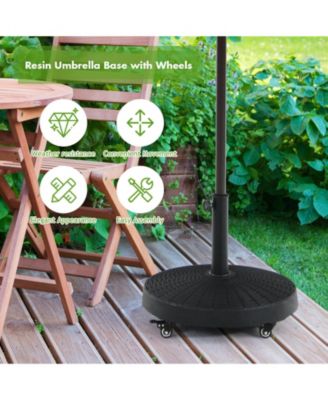 50 LBS Patio Wicker Style Resin Umbrella Base Stand Heavy Duty with Wheels