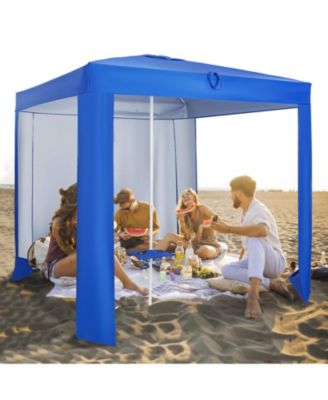 Beach Canopy Tent with Detachable Sidewall and Folding Table-Blue