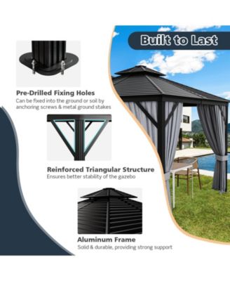10 x 10 Feet Double-Top Hardtop Gazebo with Galvanized Steel Roof-Gray