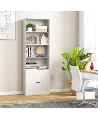 71 Inch Freestanding Bookshelf with 6 Shelves and 2-Door Cabinet-White