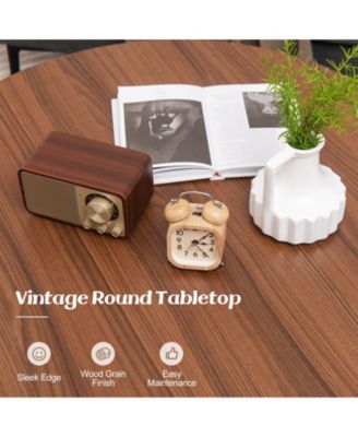 33.5 Inch Round Coffee Table with Wood Grain Finish and Heavy-duty Metal Frame-Walnut