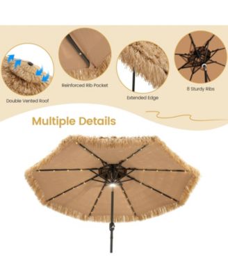 9 Feet Solar Powered Thatched Tiki Patio Umbrella with Led Lights.