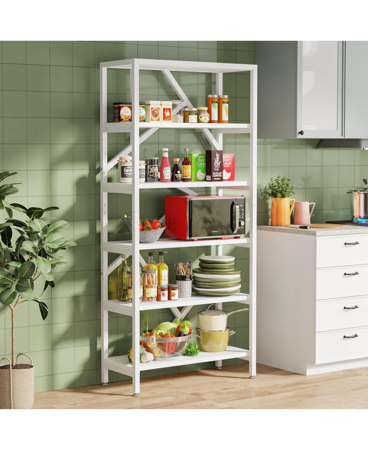 Tribesigns Industrial Bookshelf, 6 Shelf Etagere Bookcase, Free Standing Open Book Shelves Storage Display Shelf, Wood Shelving Units Organizer Ra