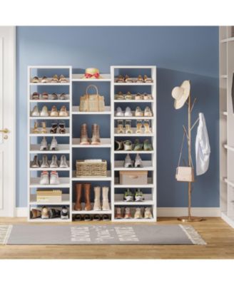 14-Tier Shoe Rack, Freestanding Shoe Shelf, White Wooden Shoe Storage Cabinet with 22 Open Cubbies, 46 Pairs Wide Entryway Shoe Organizer