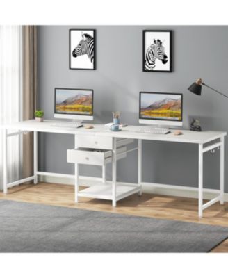 79 Inch Extra Long Desk, Double Desk with 2 Drawers, Two Person Desk Long Computer Desk with Storage Shelves, Writing Table Study Desk for Home Office