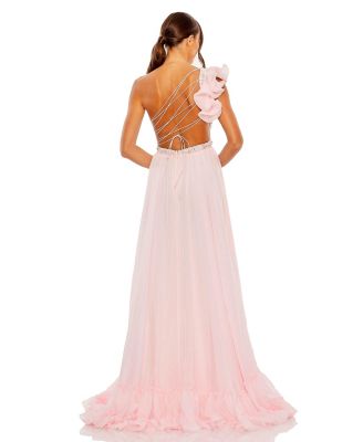 Women's Ruffled One Shoulder Embellished Lace Up Gown