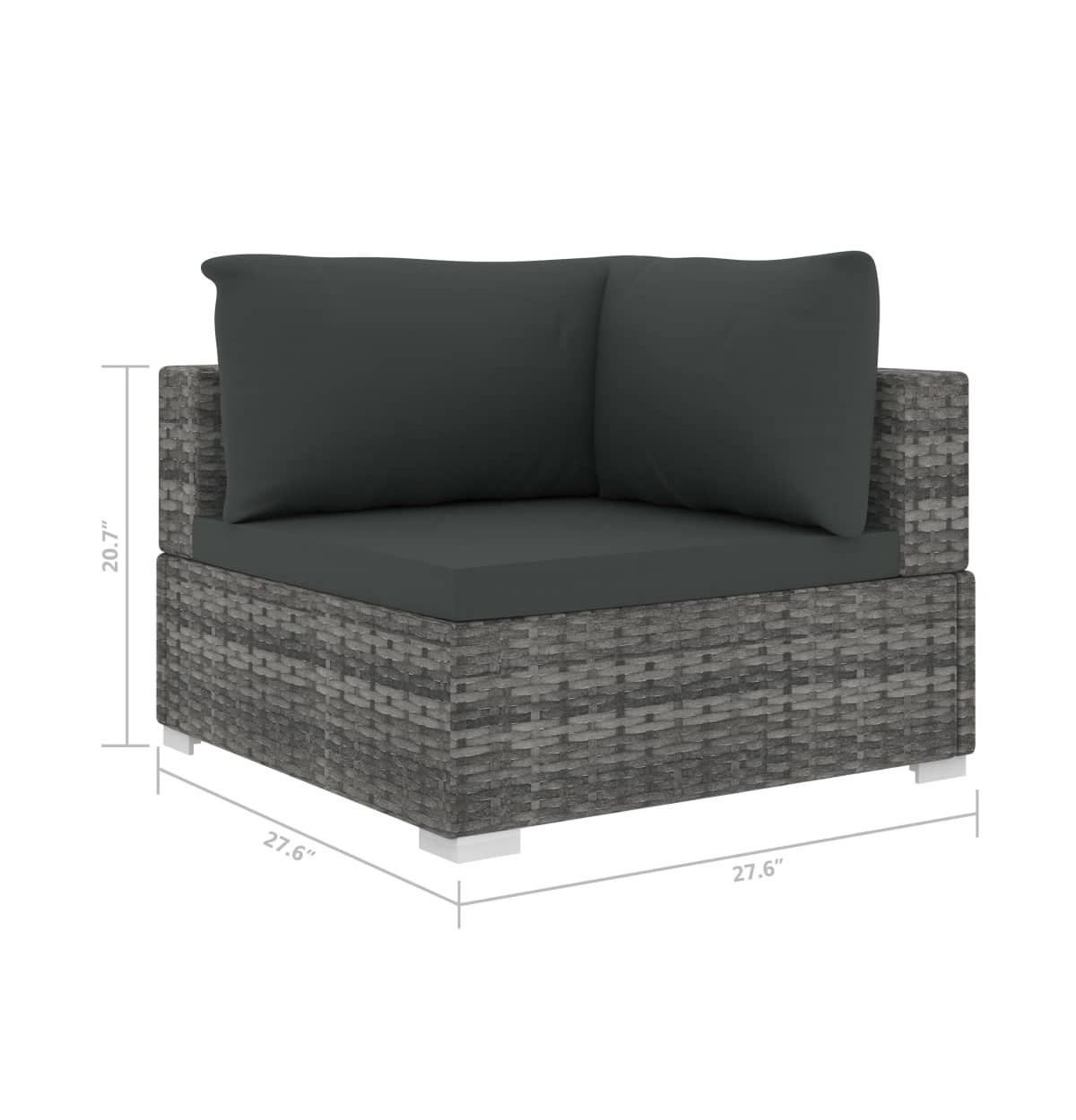 vidaXL Sectional Corner Chair with Cushions Poly Rattan- Gray