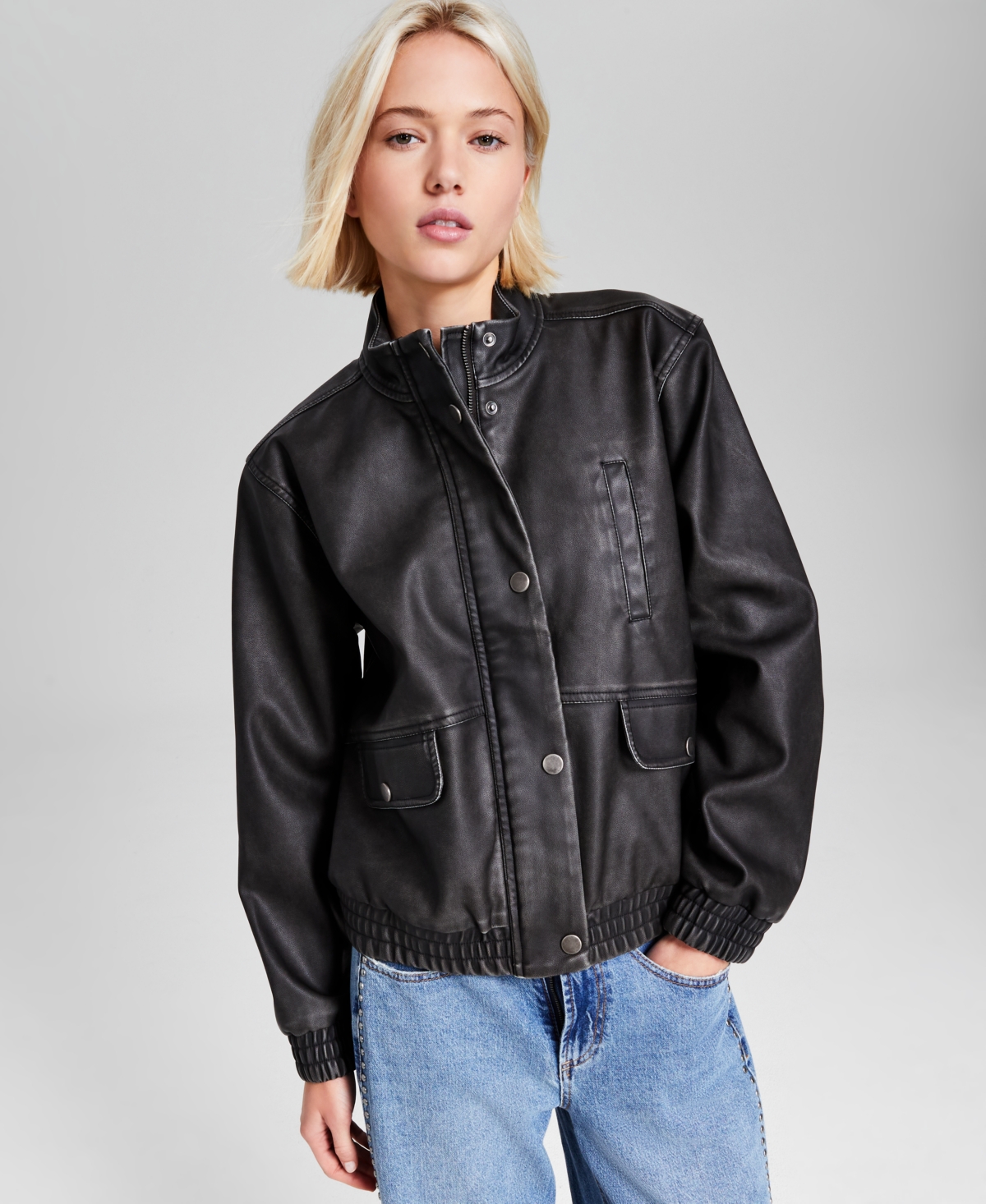 And Now This Women's Faux Leather Zip-Front Bomber Jacket, Created for Macy's
