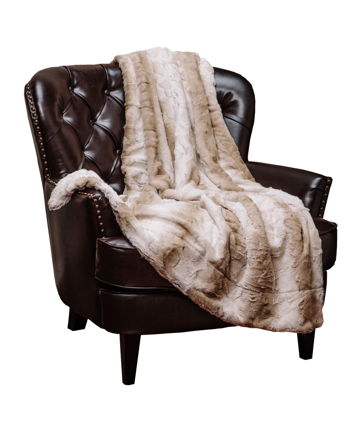 Chanasya Premium Faux Fur Ombre Throw Blanket - Super Soft, Lightweight Minky Blanket with Fuzzy Sherpa Side - Queen Size -- Brown