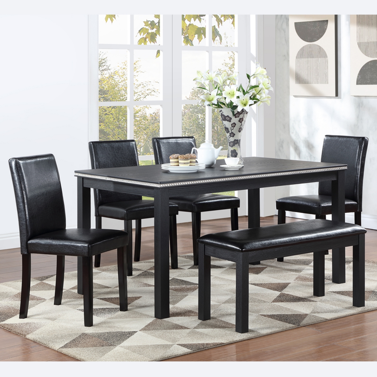 Streamdale Furniture ModernDining Table with Bench for 6 - Black