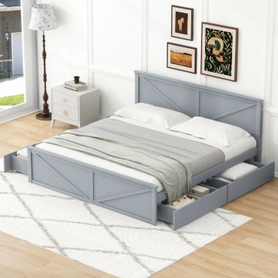 Streamdale Gray King Platform Bed with 4 Drawers