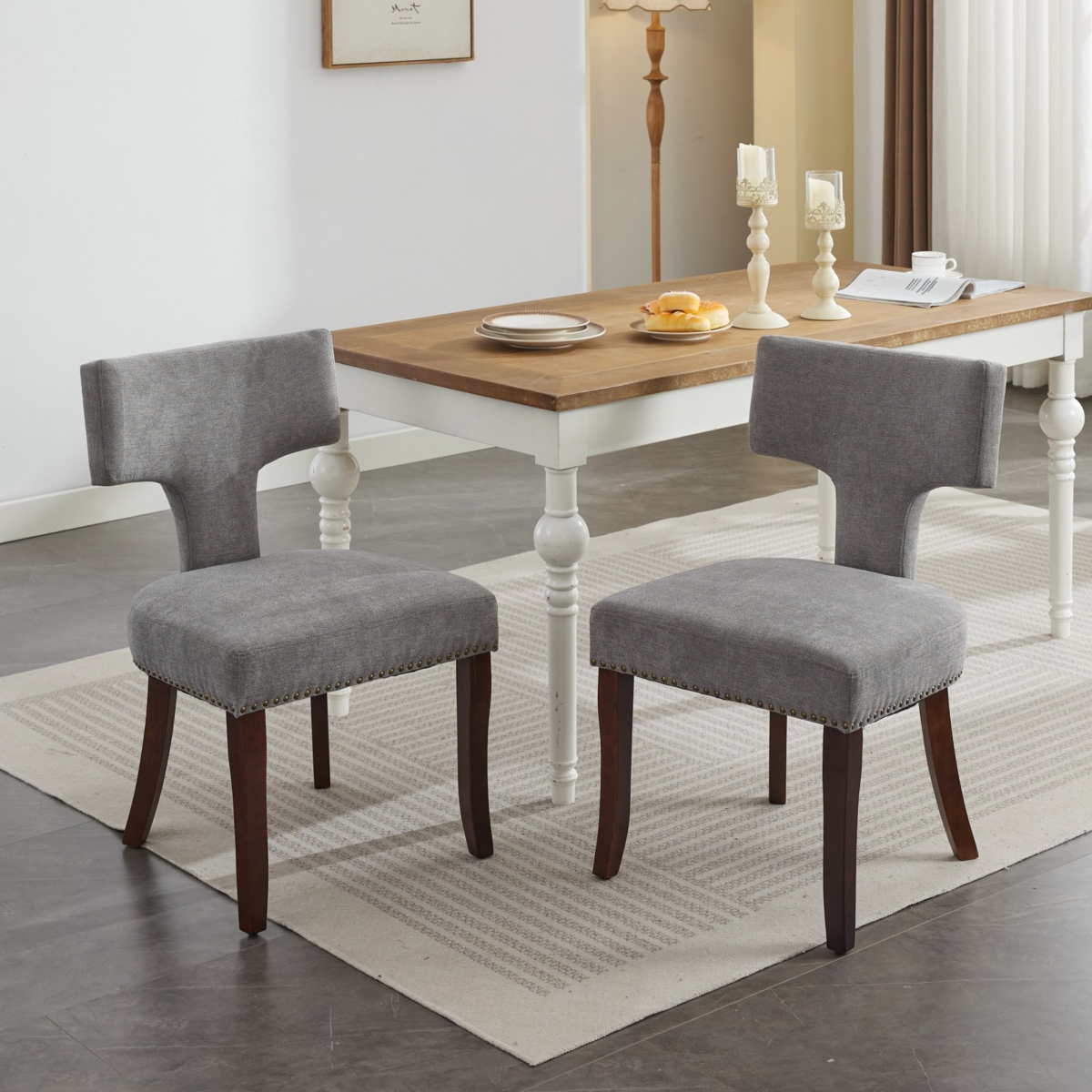 Streamdale Furniture Mid Century Modern Linen Dining Chairs,Set of 2 - Gray