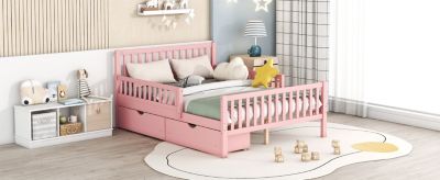Pink Platform Bed with Guardrails and Drawers