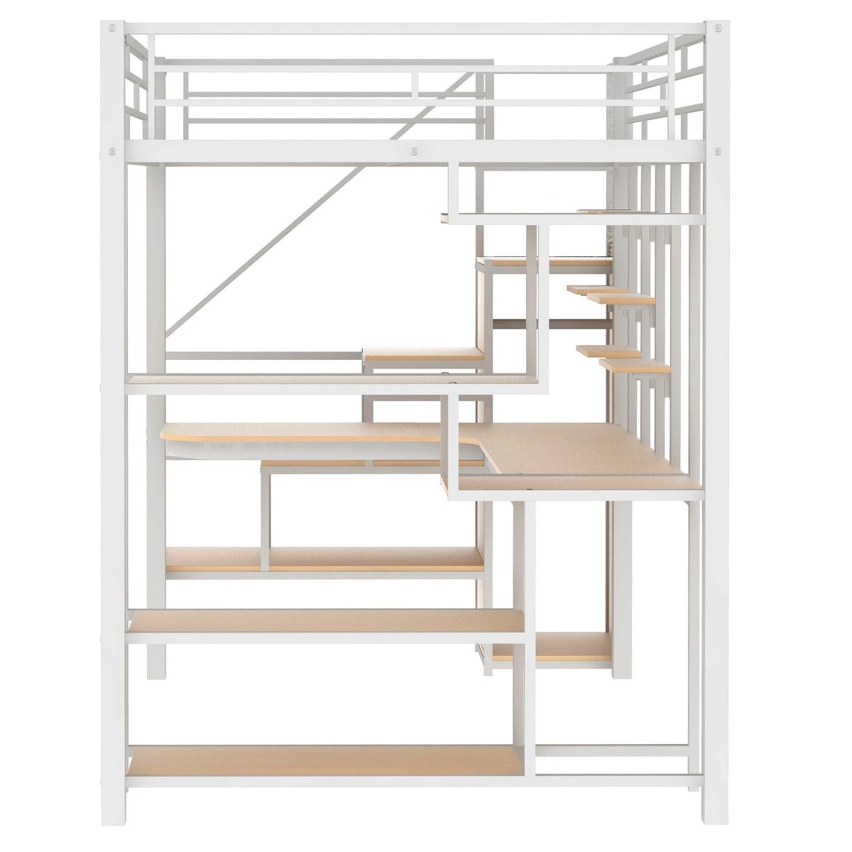 Streamdale Metal Loft Bed with Staircase, Wardrobe, Desk, & Shelves