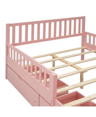 Pink Platform Bed with Guardrails and Drawers