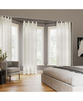 Slub Textured Linen Blend Black Grommet Top Curtain