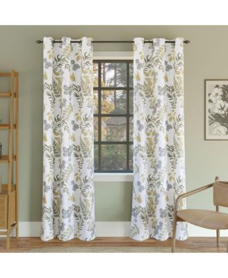 Remi Floral Leaf Print Blackout Grommet Curtain Panel