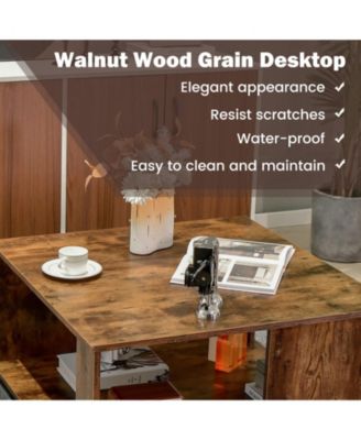 2 Tiers Square Coffee Table with Storage and Non-Slip Foot Pads-Rustic Brown