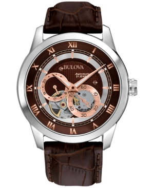 Bulova Men's Automatic Brown Croc Embossed Leather Strap Watch 96A120