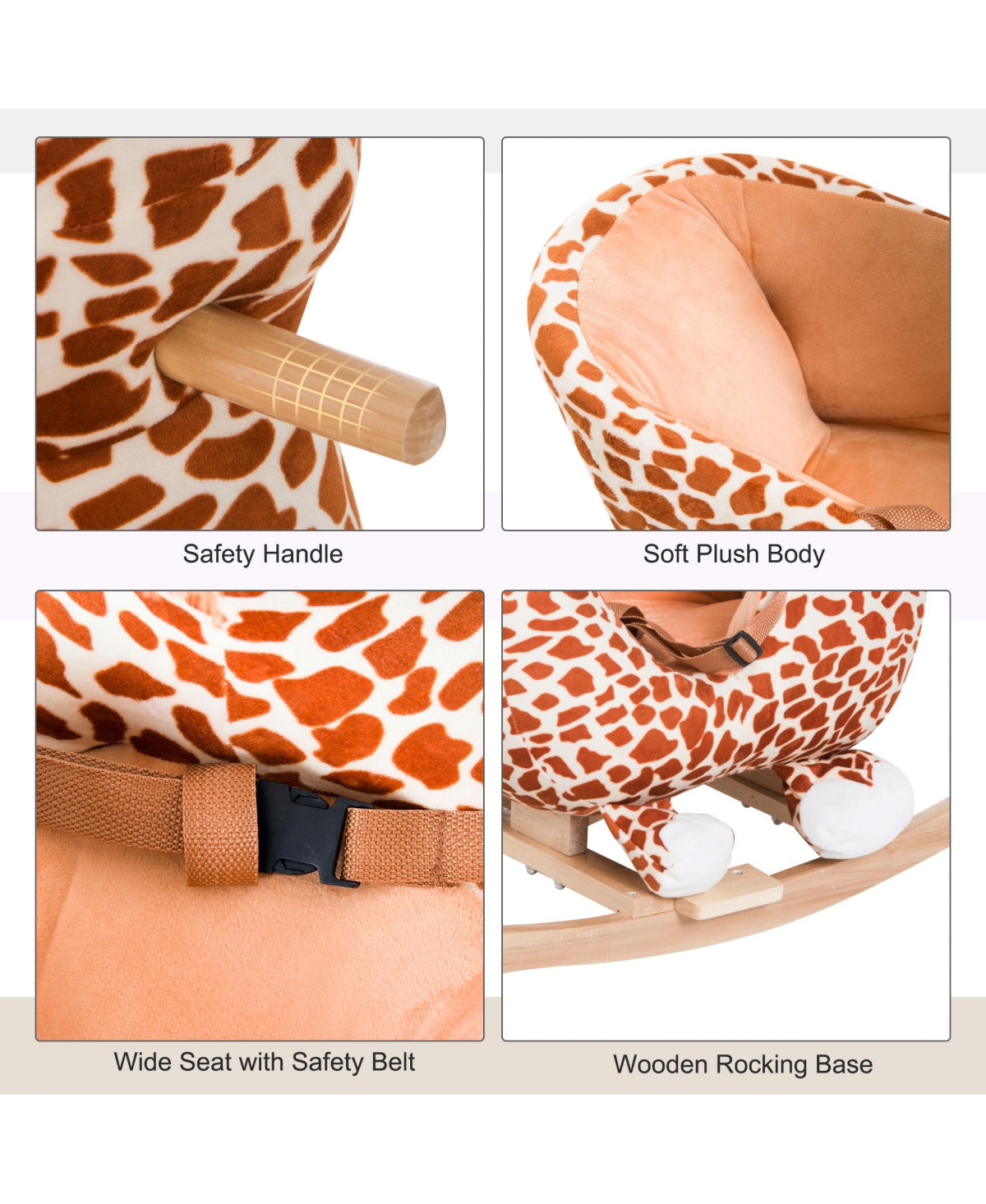 Streamdale Furniture Kids Plush Rocking Horse Giraffe Style Themed Ride-On Chair Toy With Sound- Brown