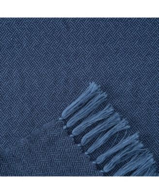 Mini Maze Acrylic Throw Blanket with Tassels Soft, Lightweight & Cozy Woven Design for Bed, Sofa, or Couch in Royal Blue (50x65").