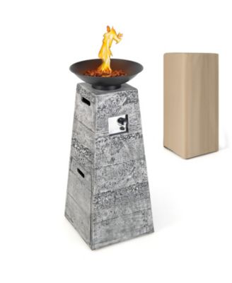 48 Inch Propane Fire Bowl Column with Lava Rocks and PVC Cover-Gray